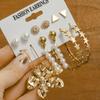 Set de Pendientes Geométricos Dorados Retro de Venta Caliente Transfronteriza para Mujer, Pendientes de Aro con Perlas de Moda, Pendientes con Incrustaciones de Diamantes al por Mayor