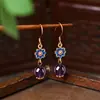 Pendientes de Camelia Geométricos Naturales de Amatista Hechos a Mano Estilo Chino Pendientes Retro de Nuevo Estilo Chino Pendientes Literarios Antiguos para Mujer