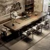 Mesa de té y juego de bandeja de té de madera maciza de estética de la dinastía Song con regleta, mesa de té y bandeja de té integradas de alta gama para recepción de oficina