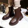 Botas Martin de tacón grueso para mujer, nueva colección otoño/invierno 2026, Botines Chelsea estilo británico con forro de felpa, Botines ajustados, Botas de algodón