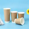 Taza de Papel Desechable para Café, Jugo, Té con Leche Doble Capa Interior y Exterior Tapa con Banda de Piel de Vaca Hogareño Comercial Para Llevar Empaquetado Bebidas Calientes