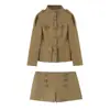 Ropa de mujer de venta caliente transfronteriza en Amazon para el otoño de 2026: Conjunto de dos piezas para mujer: chaqueta corta de trabajo con cuello alto y shorts de doble botonadura