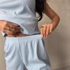 Pijama de Casa Primavera y Verano Conjunto de Dos Piezas para Mujer Color Sólido Simple Transpirable Holgado Camisola con Tirantes Shorts Traje Transfronterizo Europeo y Americano