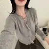 Cardigan suéter macio e versátil de gola V e manga longa para mulheres, peça de outer wear de tricô com design de nicho para o outono