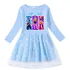 Vestido de Princesa com Lantejoulas Arco-Íris e Malha para Meninas, Manga Curta de Verão, Manga Longa Primavera-Outono, Grupo Kpop Hunter Girl