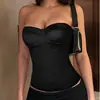 Elegante top corset de cor sólida para os mercados europeu e americano, com barbatanas de suporte embutidas para suporte nas costas, top curto modelador com amarração.