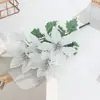 Flores de Lentejuelas Doradas Navideñas Venta Caliente Transfronteriza Árbol de Navidad de Doble Capa Cabezas de Flores de Tela de Seda Flores Artificiales Venta al por Mayor Pequeñas de Tres Hojas