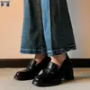 Zapatos de tacón alto de piel de oveja de 8 cm para mujeres menudas, mocasines para ir al trabajo, zapatos Mary Jane negros de tacón grueso, zapatos de vestir para mujer