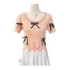 Estilo Caliente de Verano 2025, Diseño de Mariposa con Perlas, Dulce Cubre-Carne y Cubre-Vientre de Punto de Manga Corta, Aspecto Adelgazante, Top de Moda de Gama Alta