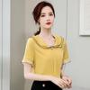 2020 Verão Novo Camisa de Chiffon Feminina Top de Manga Curta com Gola Boneca Super Fada Estilo Coreano Solto Camisa Básica