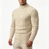 Suéter de punto trenzado geométrico de cuello alto medio para hombre de otoño e invierno transfronterizo, top de punto jacquard moderno, capa base casual para hombre