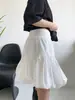 Elegante Falda Culotte Corta Elástica de Cintura Alta Adelgazante con Diseño de Burbuja y Botón de Tulipa