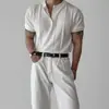 Playera de Punto de Manga Corta con Cuello Henley para Hombre Verano 2025 Estilo Coreano Estilo Madurez Ligera Fitness Elástica Versátil Top