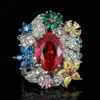 Anillos de Joyería, Accesorios, Anillos Abiertos con Piedra Preciosa Verde Pavo Real Brillante, Moda de Alta Gama, Lujo Ligero, Estilo Vintage para Mujer, Venta al por Mayor