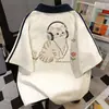 Camiseta de Manga Corta con Cuello Polo de Diseño Estilo Americano para Hombres y Mujeres, Verano Holgada, Adelgazante, Top Sencillo y Versátil para Parejas para el Trabajo