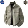 Marca Nasa Chaqueta de Cuero de Alta Calidad Nueva para Hombre Primavera y Otoño Casual Versátil Elegante Abrigo de Trabajo con Cuello Alto