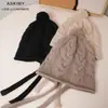 Nuevo Sombrero de Punto Cálido para Mujer Otoño e Invierno con Trenzas, Bola de Lana y Cachemira Pura para Protección de Orejas