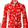 Moda Transfronteriza 2026 Camisa de Manga Larga para Hombre Cardigan con Estampado de Rosas Impresión 3D Trendy Casual Versátil
