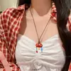 Colar de Maçã de Desenho Animado com Borla para Mulheres, Design Fofo, Corrente Longa Trançada Versátil para Clavícula
