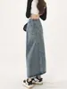Saia Feminina Plus Size para Menina Cheinha Primavera Cintura Alta Emagrecedora Comprimento Médio Fenda Saia Formato Pera Linha A Saia Jeans para Mulheres