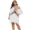Vestido de Playa Asimétrico con Abertura, Empalme de Color Mixto, Tejido a Mano, Talla Grande para Mujer, Blusa con Protección Solar para Mujer F191230