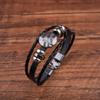 Pulseira Masculina de Couro PU Multicamadas com Contas da Moda Mais Vendida Transfronteiriça com Fivela Pronta para Venda