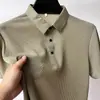 Camisa Polo de Manga Corta para Hombre, Malla Jacquard de Bambú, Seda Helada, Cuello Camisero, Color Sólido, Camisa Sencilla, Fibra de Poliéster
