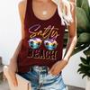 Chaleco Estampado Ojos de PLAYA para Mujer Top Europeo y Americano Camiseta de Viaje PLAYA para Mujer Top de Temporada Top Casual para Mujer