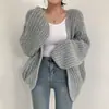 Cardigan suéter jaqueta de tricô casual chique coreano de outono com decote V versátil de caimento solto, cor sólida, manga morcego