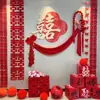 Decoração de Quarto de Casamento Conjunto de Atmosfera de Casamento Dupla Felicidade Placa KT Serpentinas Conjunto Completo de Decoração Sala de Estar da Noiva Quarto Parede de Fundo