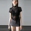 Blusa de verano de corte ajustado con diseño de top corto y malla fina para mujer, manga corta