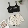 Camisola de Manga Corta Divertida con Estampado de Cabeza de Calabaza Navideña, sin Mangas, Ropa de Dormir, Pijama de Leche Pura, Conjunto para Mujer