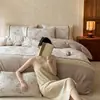 Estilo vintage francês de grau A, 100% algodão, acabamento escovado, conjunto de cama de quatro peças com renda vintage francesa de alta qualidade, roupa de cama de algodão puro