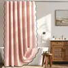 Cortina de Ducha de Color Sólido de Lino Sintético de Nuevo Estilo Transfronteriza con Bordes Ondulados, Cortina de División de Baño Impermeable Romántica y Lujosa