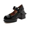 Zapatos Mary Jane Franceses Aigelin Taobao Diseño de Nicho Tacón Grueso de Gama Alta Punta Cuadrada Zapatos de Cuero de Tacón Alto