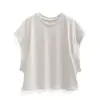 6535 Algodão 2025 Design Cor Café com Leite Manga Voadora Pequena Camiseta Feminina Verão Novo Look Emagrecedor Top Camisa Básica