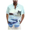AliExpress Transfronterizo Ola Retro Estampado 3D Camisa de Manga Corta para Hombre Camisa Hawaiana Moda Casual Hombre