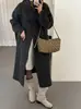 Casaco de lã feminino outono e inverno, dupla face, com franja tipo xale, modelo longo, espessado e quente, adequado para o dia a dia