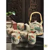 Juego de Té para el Hogar de Porcelana Azul y Blanca Retro con Filtro Tetera Cerámica Tazas de Té Olla con Asa Juego de Té