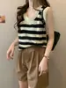 Chaleco Tejido a Rayas Vintage Talla Extra para Mujer, Top Exterior de Verano Delgado sin Mangas Hueco