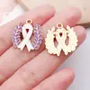 Accesorios para Joyería de Aleación con Goteo de Aceite DIY Pulsera con Colgante de Mariposa Rosa Corazón Cinta Llavero Encanto Concienciación sobre el Cáncer de Mama