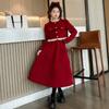 Conjunto saia estilo Chanel para menina outono e inverno crianças médias e grandes espessado moderno moderno vermelho Roupas de Ano Novo Roupas de Ano Novo