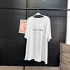 [Em Estoque] VC Nova Moda de Verão Camiseta com Estampa de Letras Gola Redonda Versátil Solta Camiseta Básica para Mulheres
