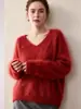 Sencillo y suave~ Suéter de cachemira para mujer con cuello en V cepillado, engrosado cepillado, pelo largo, cachemira pura, prenda exterior, top de suéter de punto