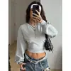 Otoño e Invierno 2026 Nuevo Top Corto Ajustado de Moda Femenino Europeo y Americano Comercio Transfronterizo Y2K Sudadera de Color Sólido con Cuello Redondo
