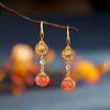 Pendientes de plata de ley S925 con forma de loto de caqui, chapados en oro y con aguja de imitación de ágata, para mujer, elegantes y antiguos de alta clase.