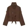 Ropa de Mujer Transfronteriza 2026 Otoño Estilo Europeo y Americano Moda Transfronteriza Cuello Alto Manga Larga Doble Botonadura Chaqueta Corta