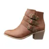 Botas western vintage versátiles de tres hebillas para mujer, botas de tacón grueso de verano para ir al trabajo, botines de punta redonda para mujer