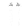 Aretes de moda personalizados de cola de pez, líneas para la oreja, aretes de dos piezas para mujer, elegantes, exquisitos, con borla de diamantes completos, aretes para piercing