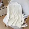 Suéter de Punto para Mujer Otoño/Invierno 2026 con Cuello Alto, Diseño Cálido y Elegante, Jersey de Cuello Redondo con Remaches, Top de Punto de Manga Larga